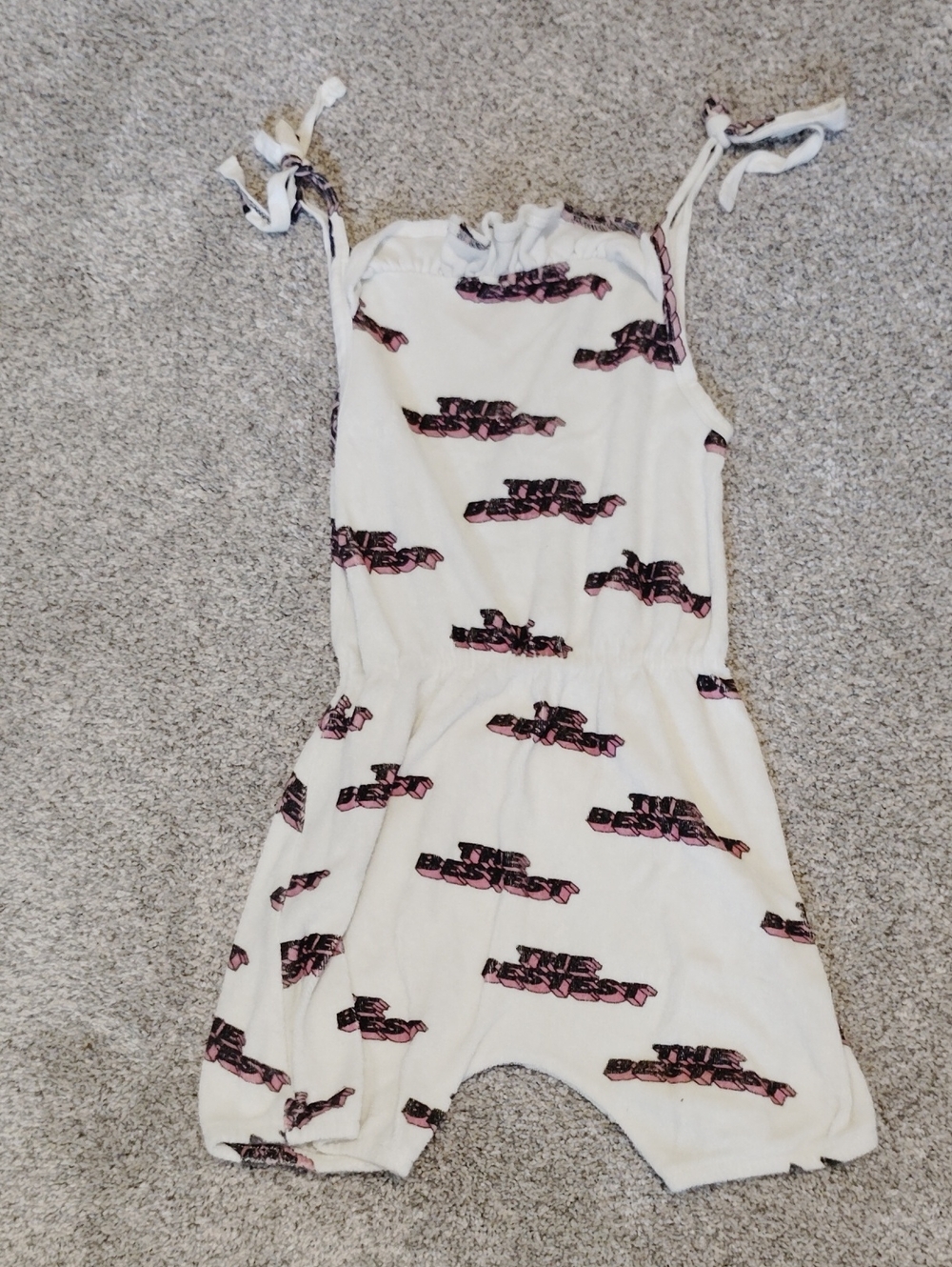 Hugo Loves Tiki Girls White Sleeveless Terry Romper with Pink Graphic Accents